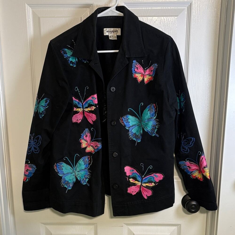 Easy Spirit Black Jacket with Colorful Butterflies